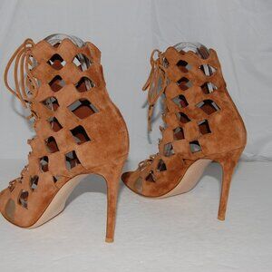 39.5/9❤️ Gianvito Rossi Tan Suede Leather High Heels Gladiator Ankle BOOTS ITALY